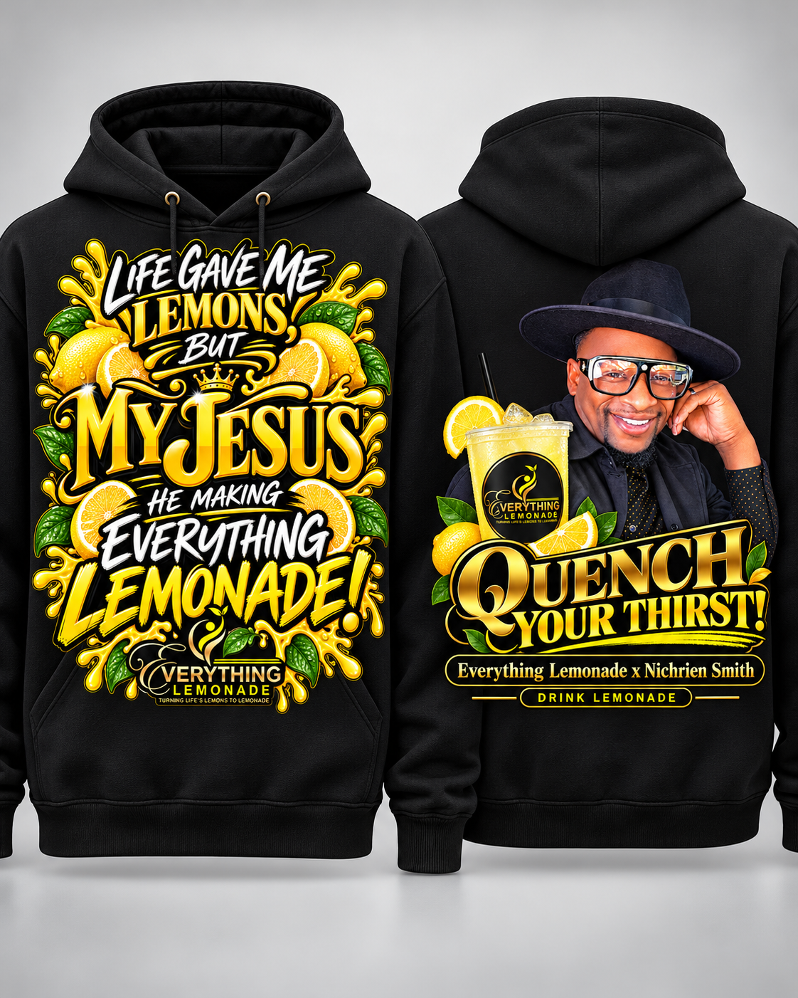 Black hoodie, front and back