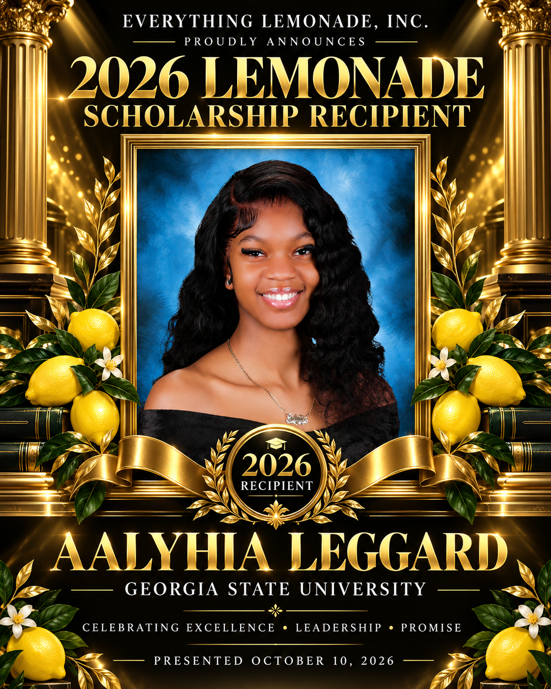 Aalyhia Leggard, 2026 Lemonade Scholarship recipient, Georgia State University
